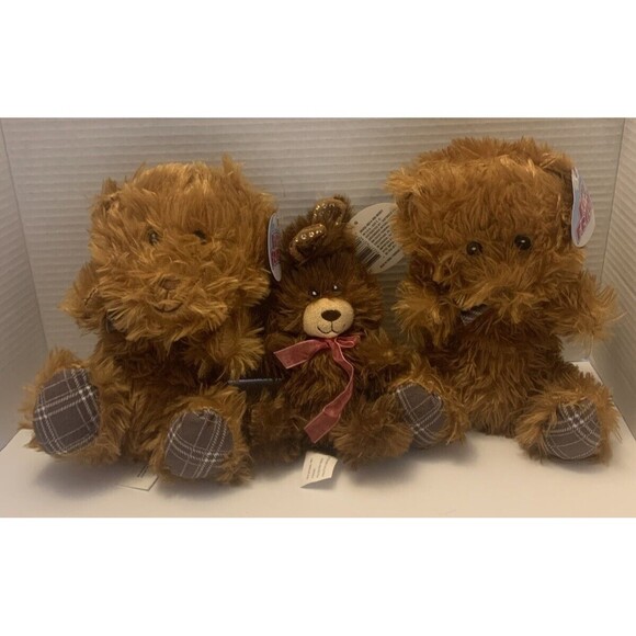 lot of 3 Fuzzy Friends  Brown Plush Stuffed Animal Gift 10 Inches 0+ - Picture 1 of 14